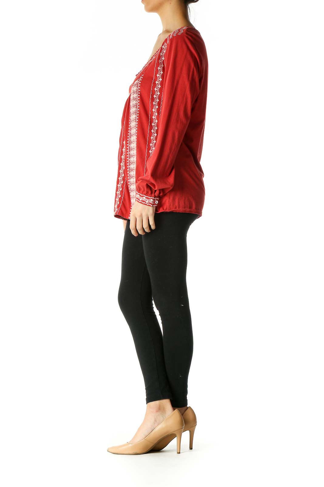 Red Solid Bohemian Blouse