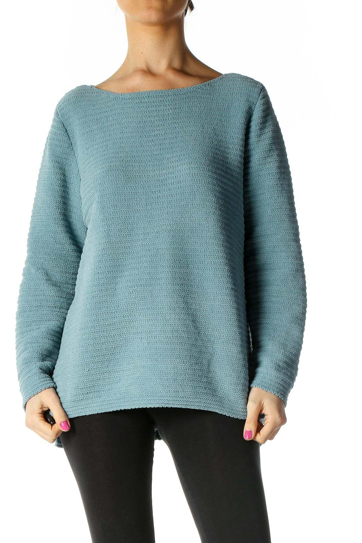 Blue Textured Casual Sweater