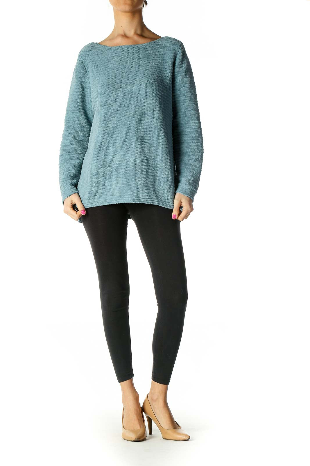 Blue Textured Casual Sweater