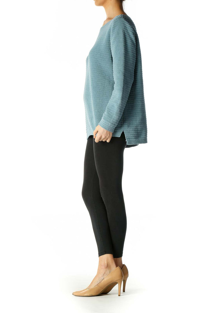 Blue Textured Casual Sweater