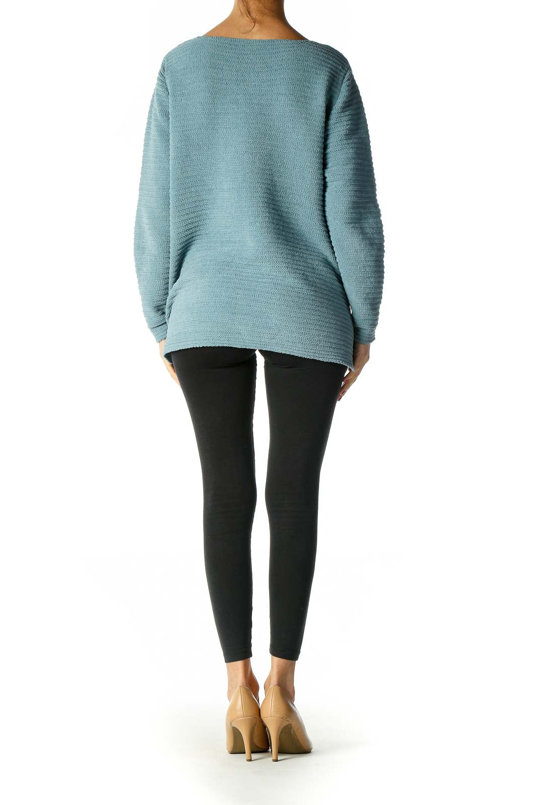 Blue Textured Casual Sweater