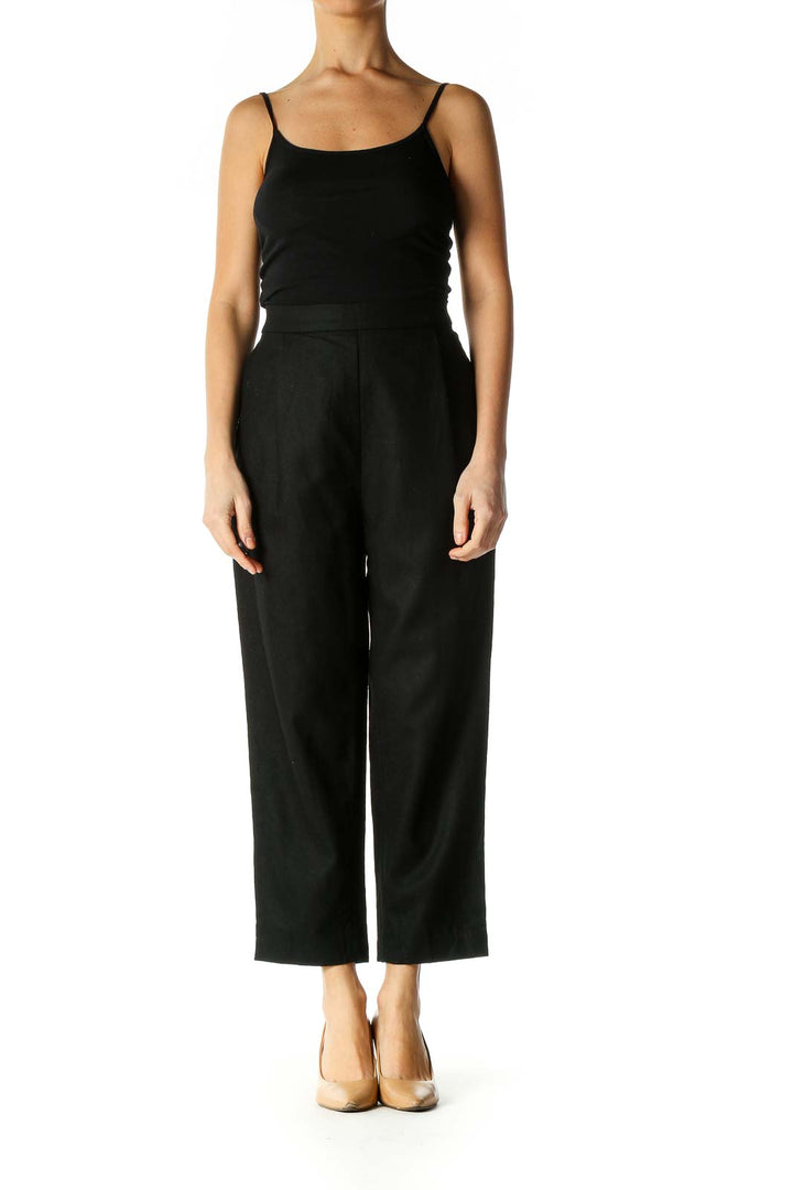 Black Solid Classic Trousers