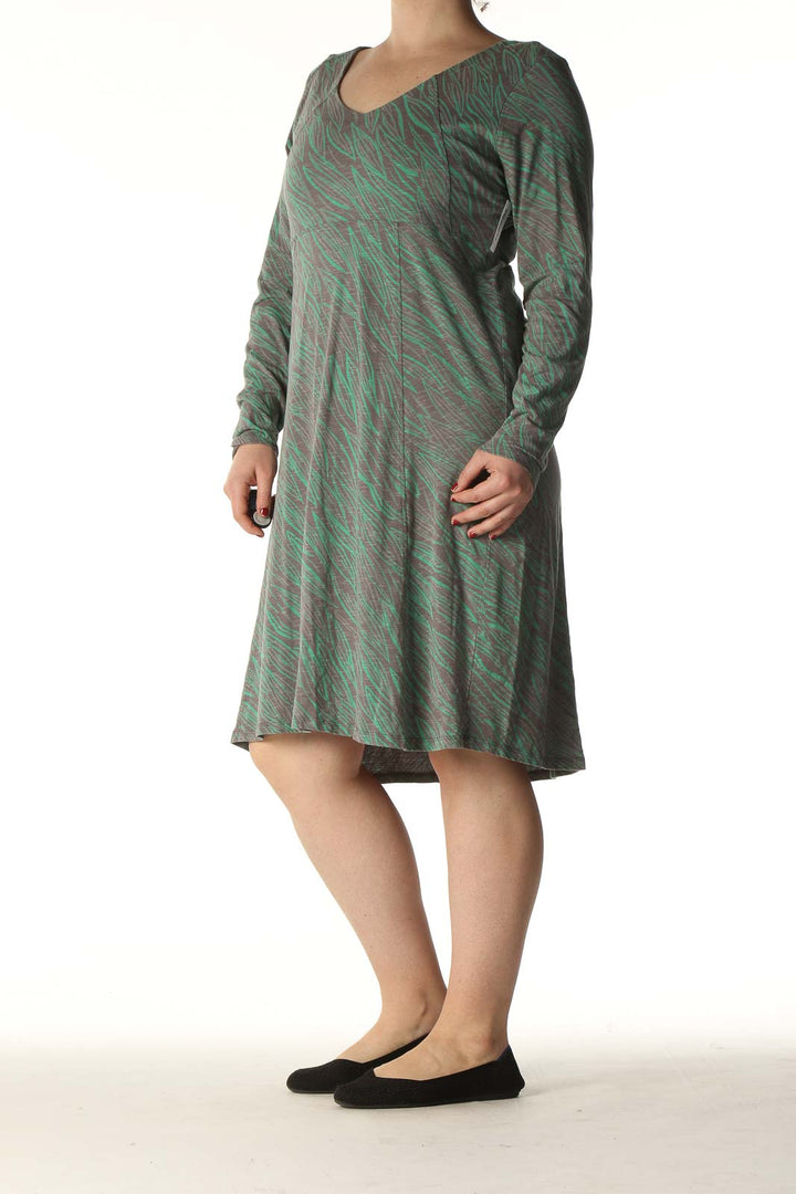 Green Striped Casual Shift Dress