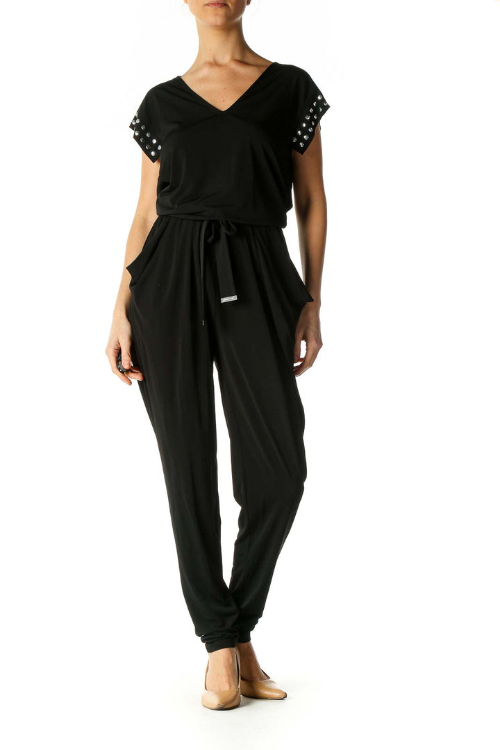 Black Solid Casual Jumpsuit