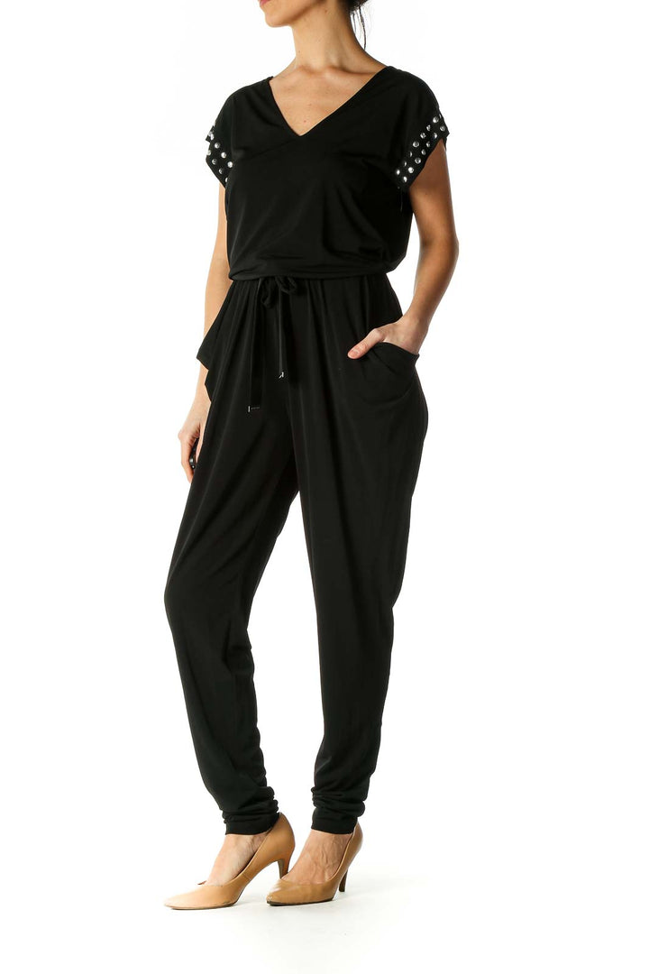 Black Solid Casual Jumpsuit