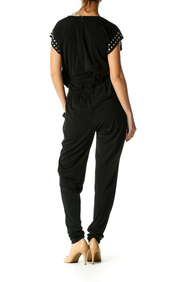 Black Solid Casual Jumpsuit