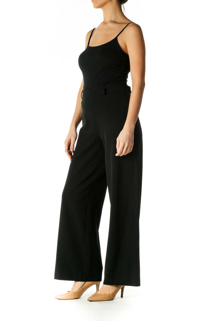 Black Solid Wide Leg Pants