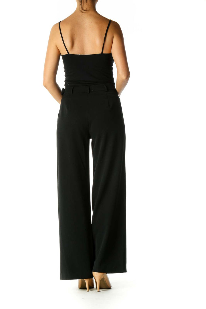 Black Solid Wide Leg Pants