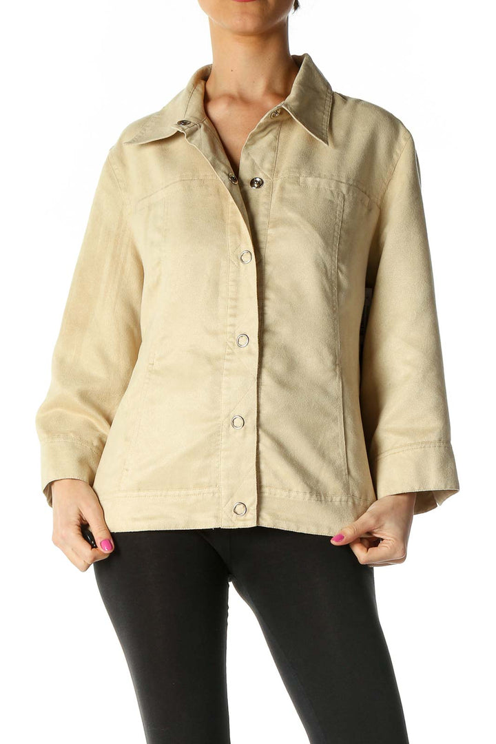 Beige Solid Casual Shirt