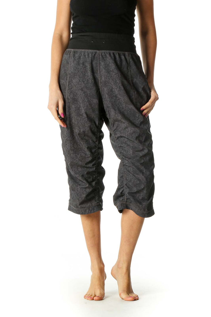 Black Gray Patterned Ruffle Sports Pants