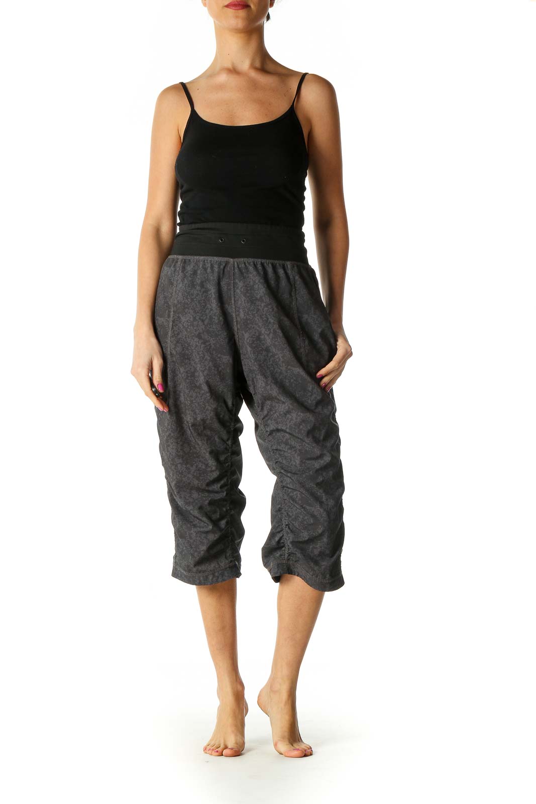 Black Gray Patterned Ruffle Sports Pants