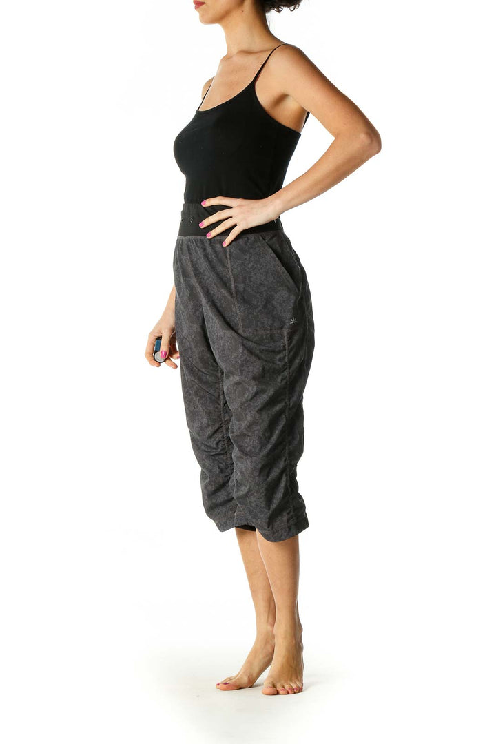 Black Gray Patterned Ruffle Sports Pants