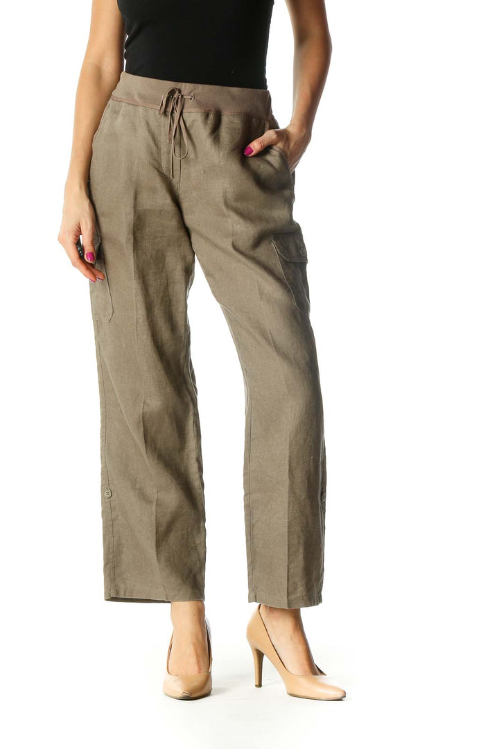 Beige Solid Casual Pant