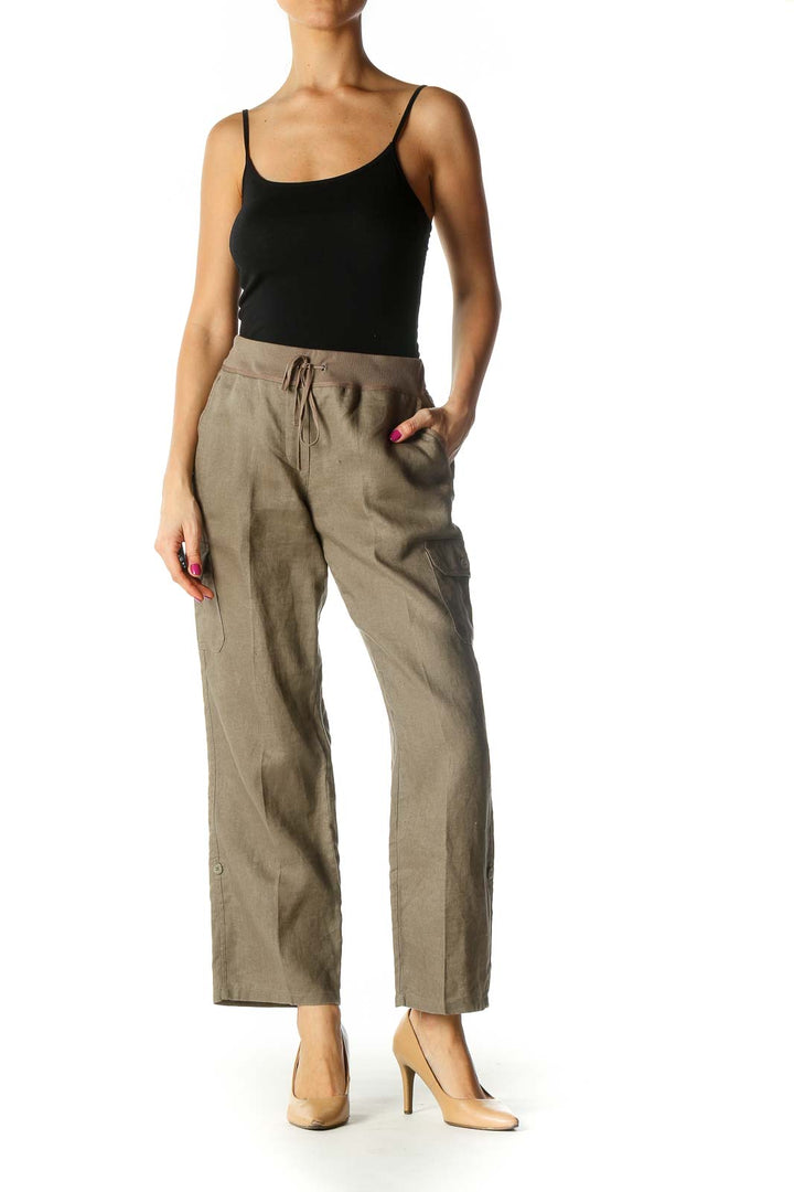 Beige Solid Casual Pant