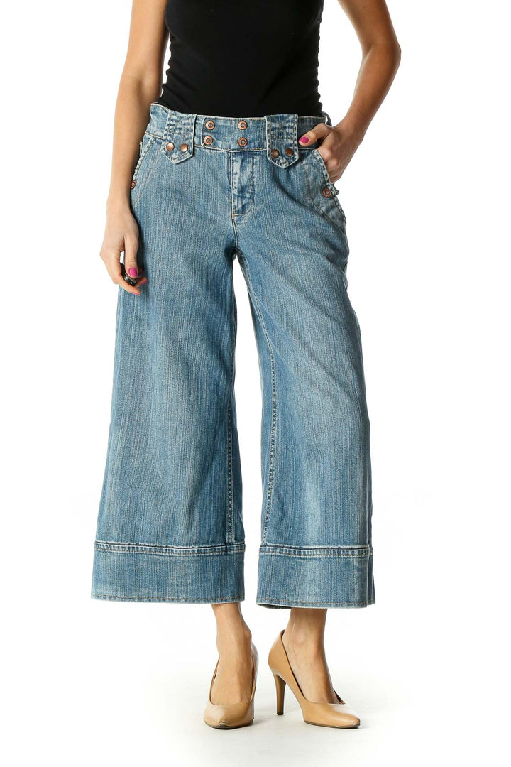 Blue Casual Wide Leg Jeans