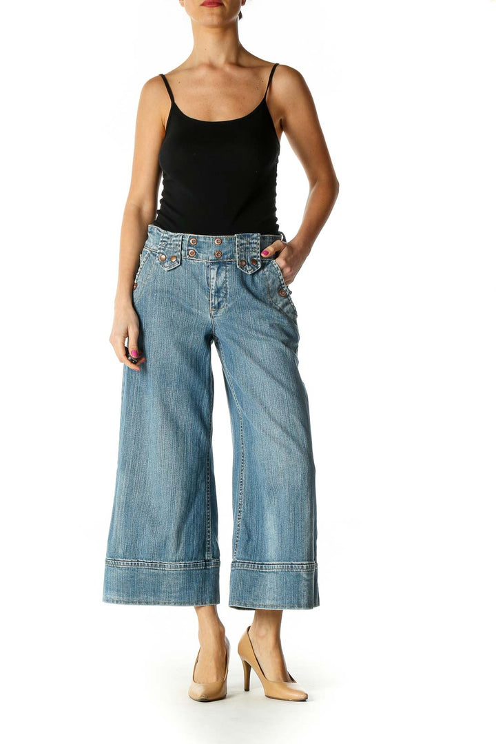 Blue Casual Wide Leg Jeans