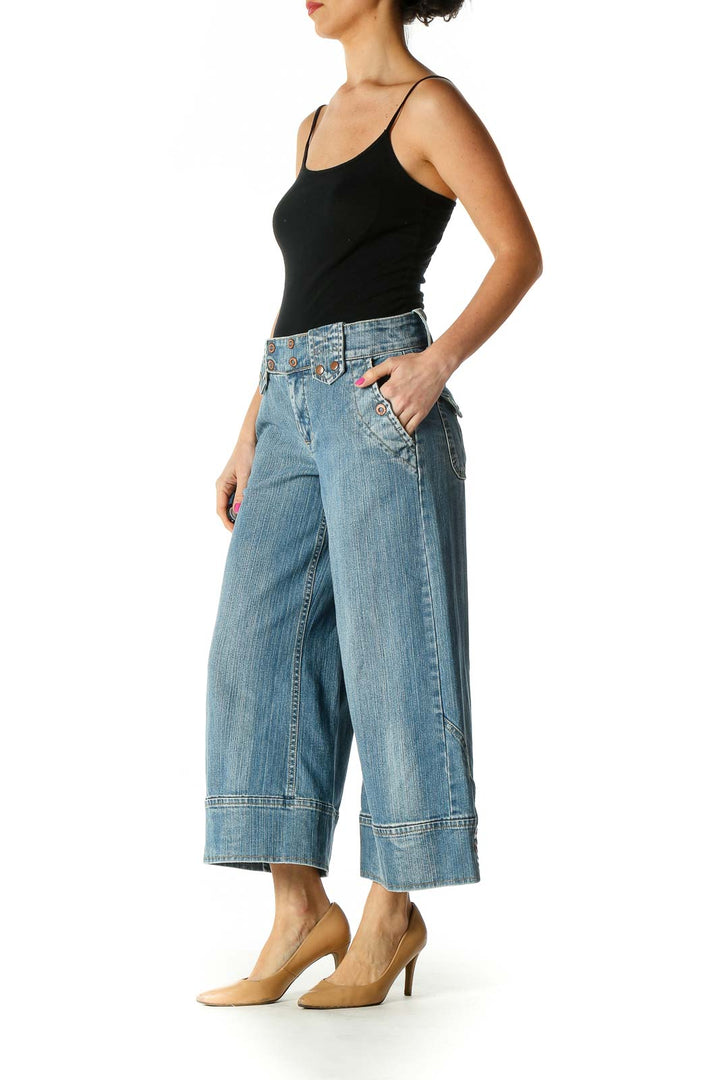 Blue Casual Wide Leg Jeans