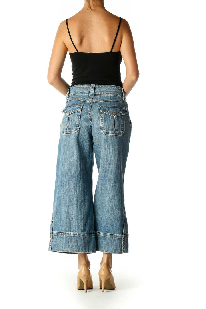 Blue Casual Wide Leg Jeans