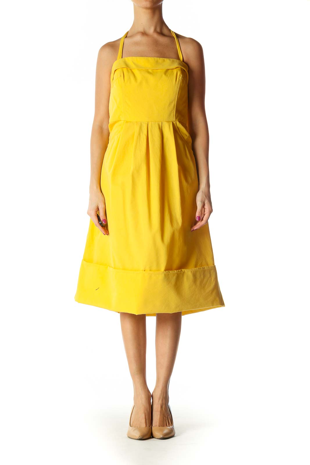 Yellow Solid Casual A-Line Dress