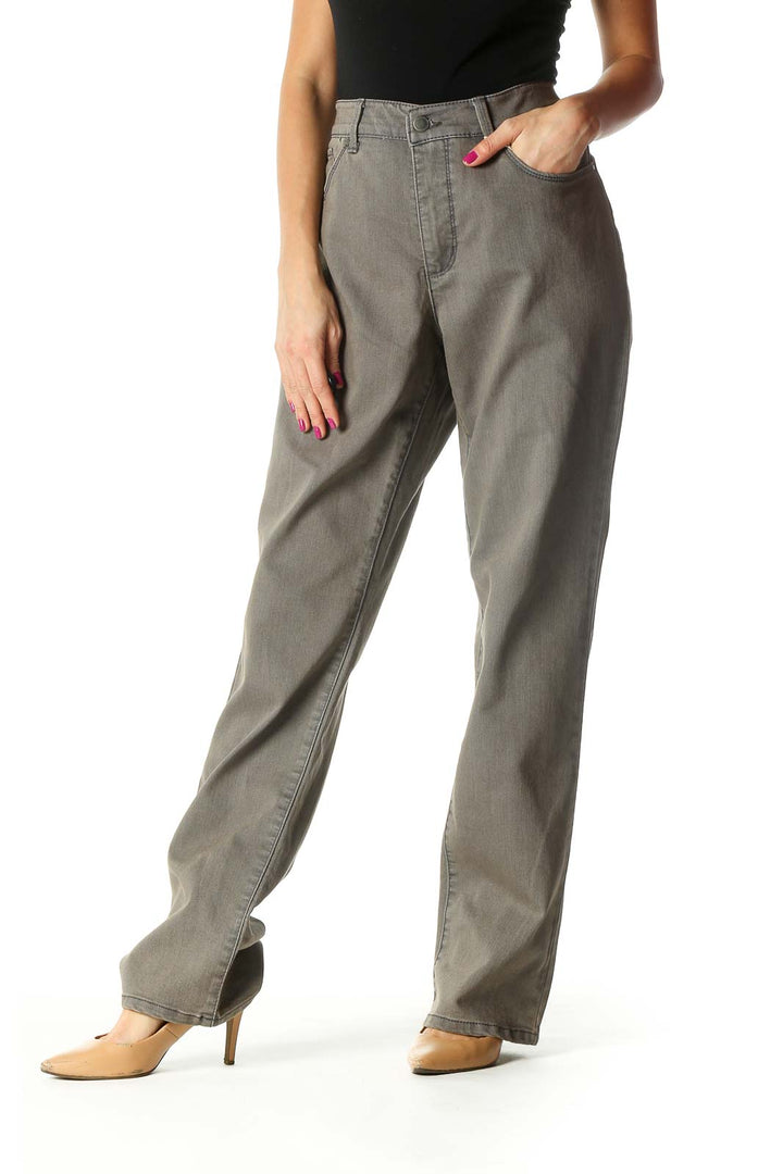 Gray Casual Straight Leg Jeans