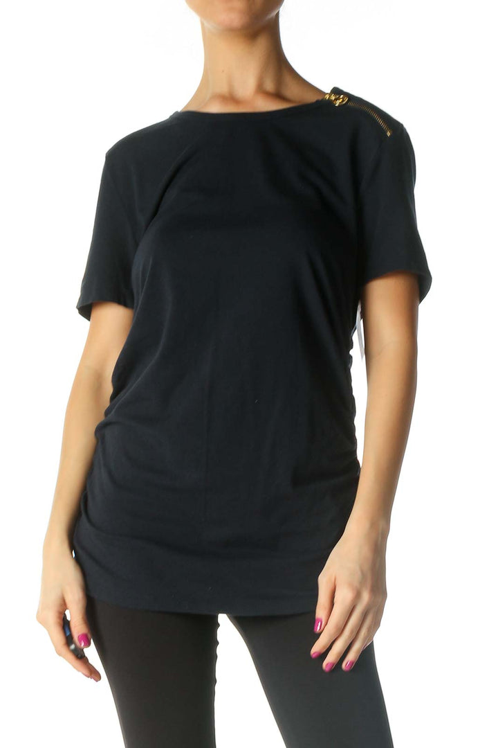 Black Solid Casual T-Shirt