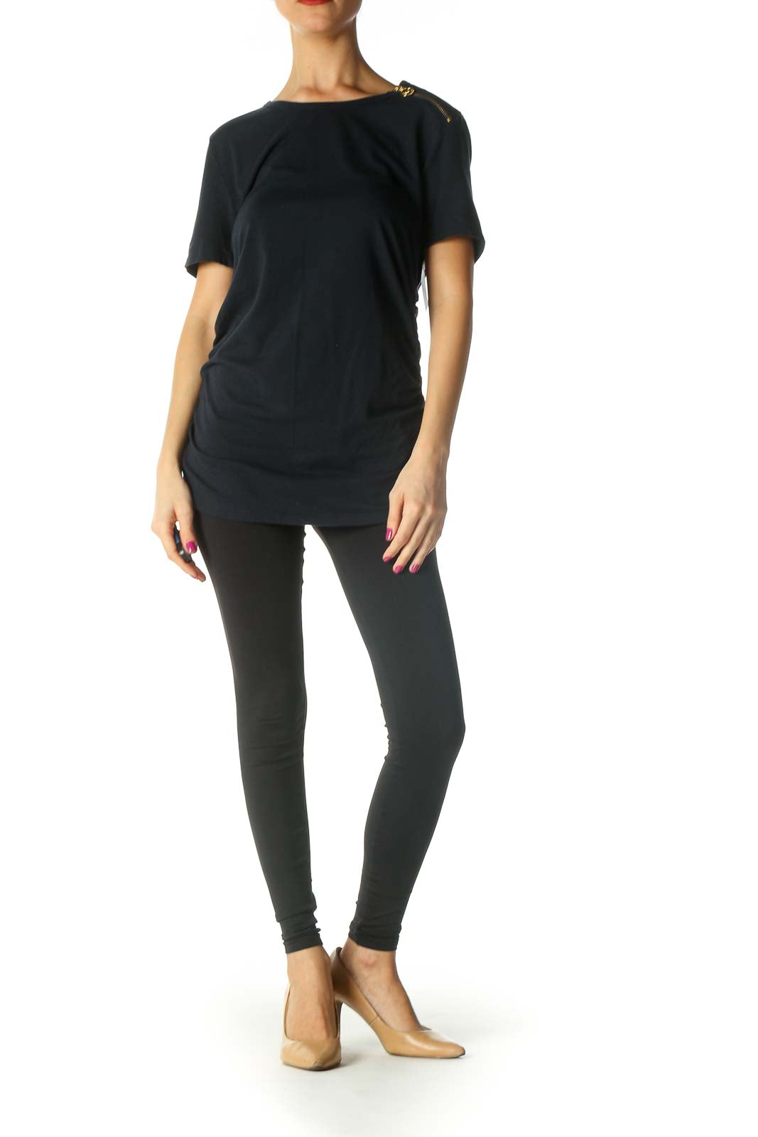 Black Solid Casual T-Shirt