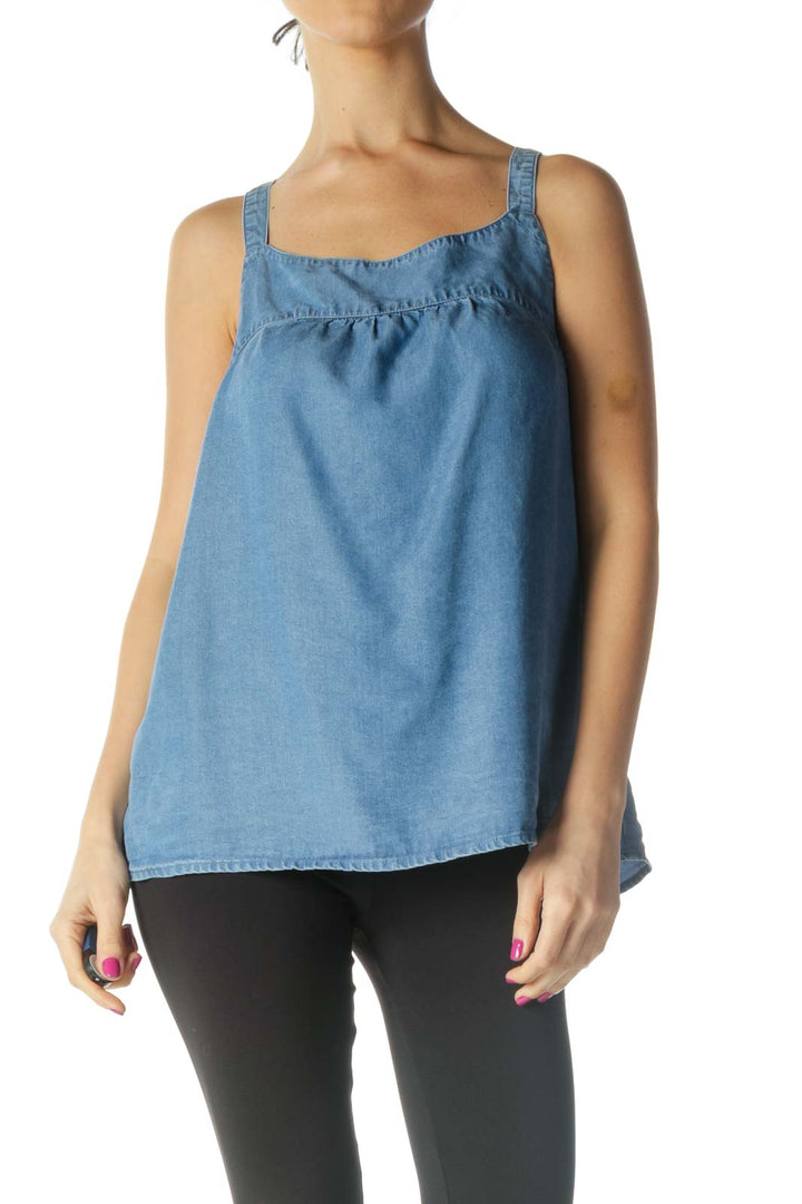 Blue Solid Casual Tank Top