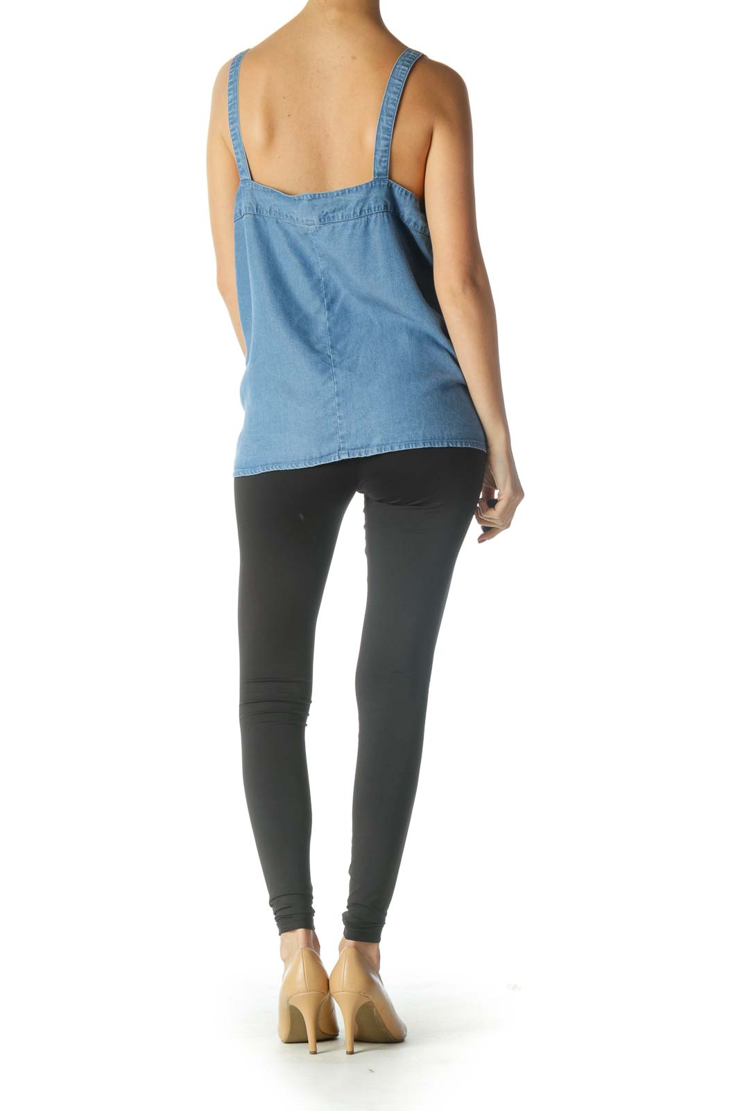 Blue Solid Casual Tank Top