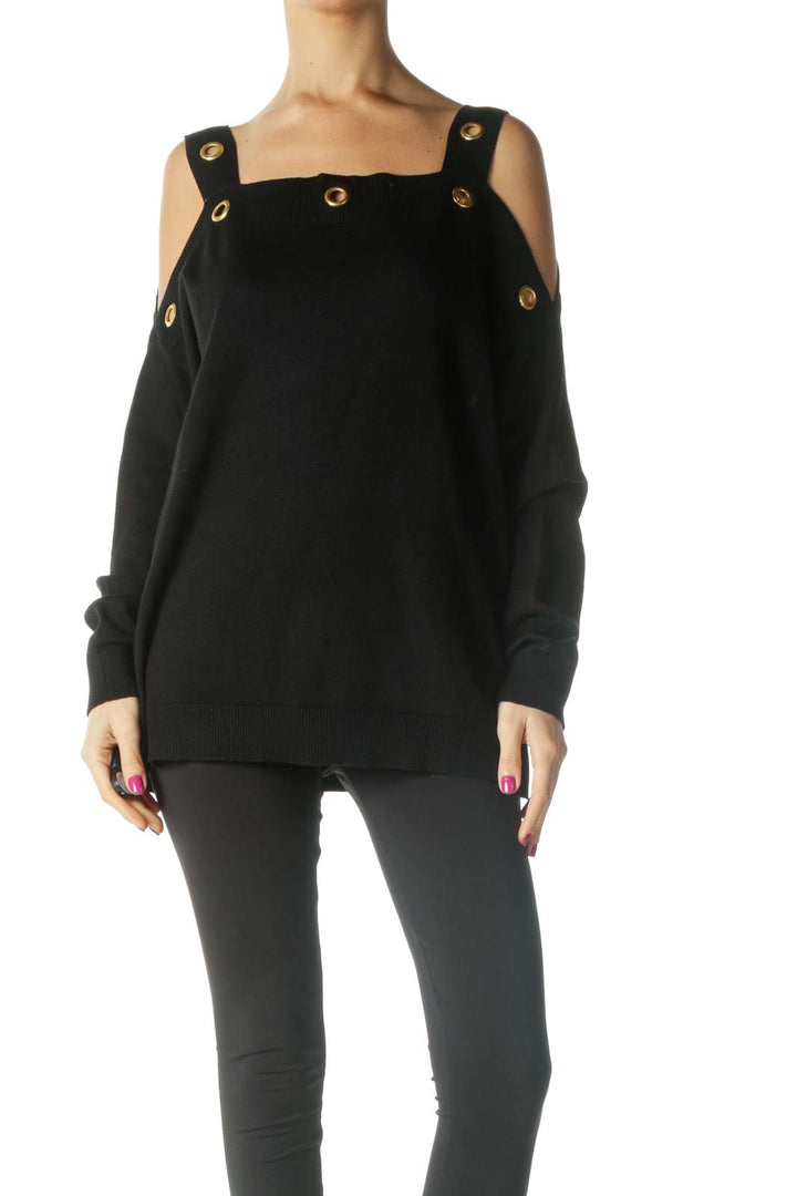 Black Solid Casual Sweater