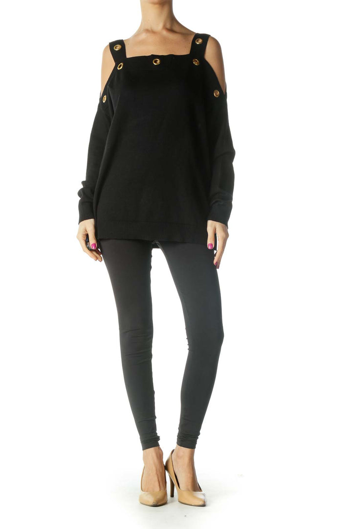 Black Solid Casual Sweater