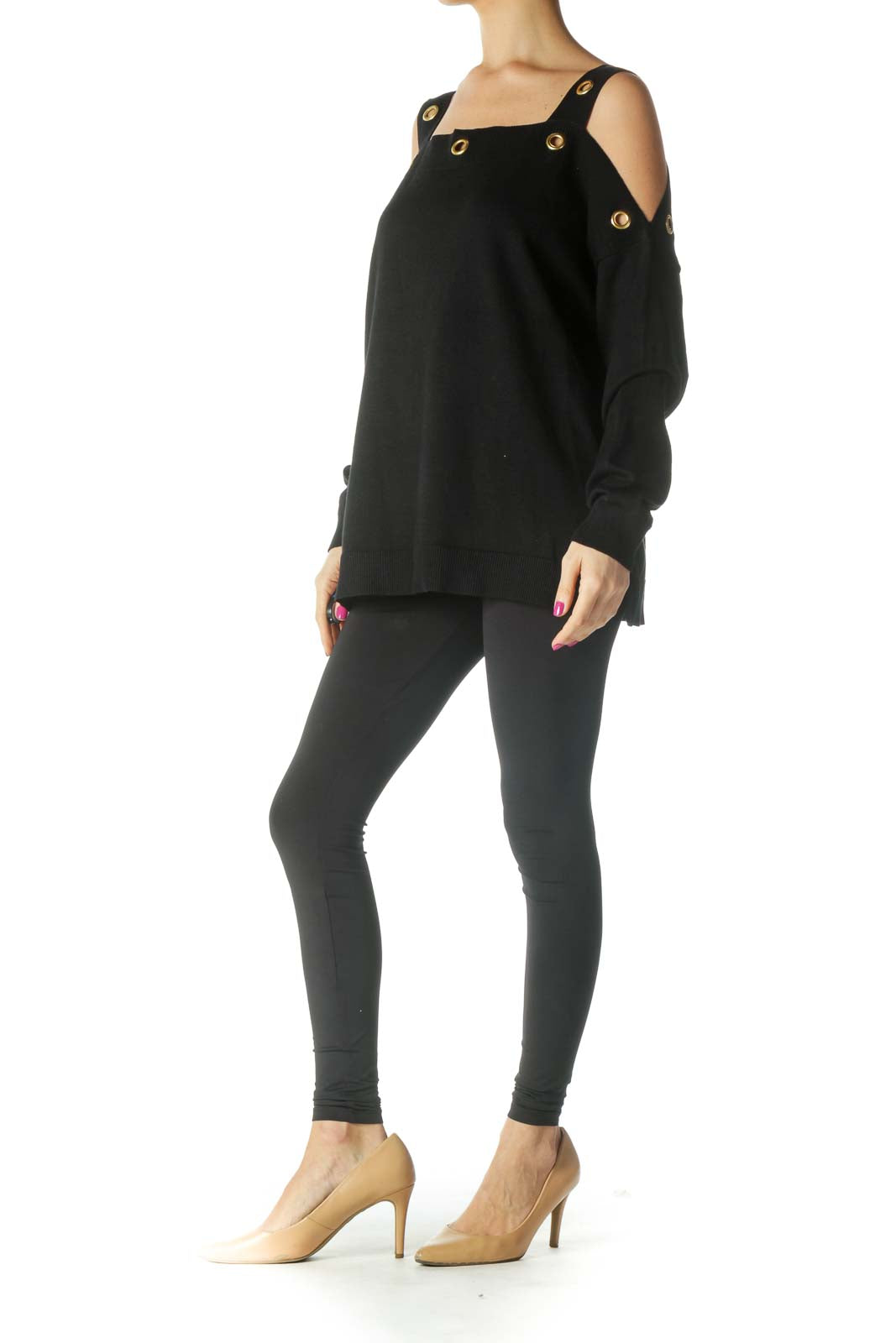 Black Solid Casual Sweater