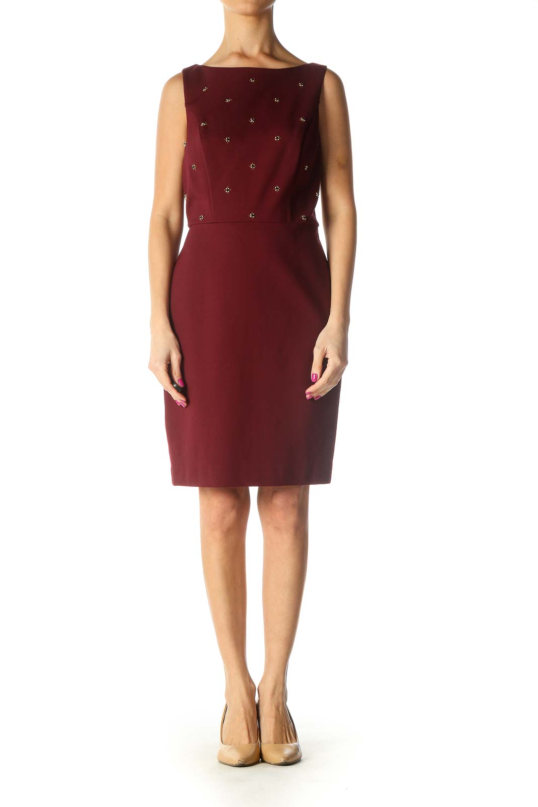 Red Solid Chic Sheath Dress