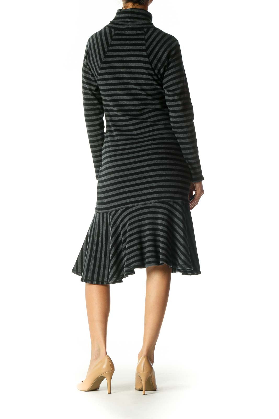 Gray Striped Casual A-Line Dress