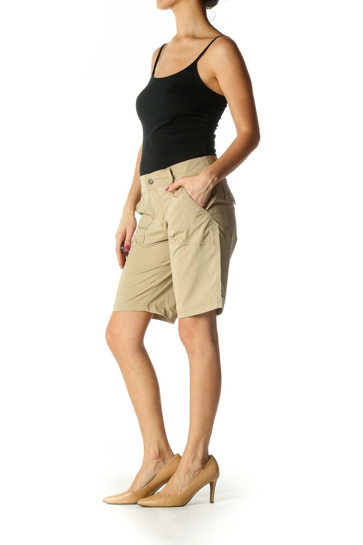 Beige Solid Casual Shorts