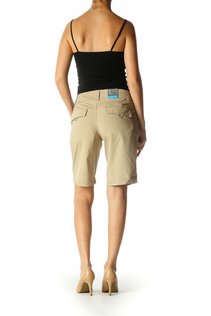 Beige Solid Casual Shorts