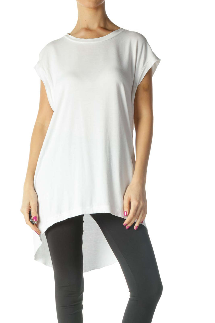 White Solid Casual T-Shirt