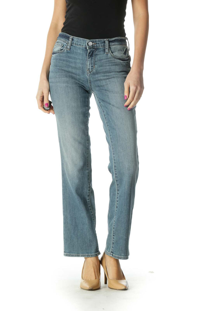 Blue Casual Straight Leg Jeans