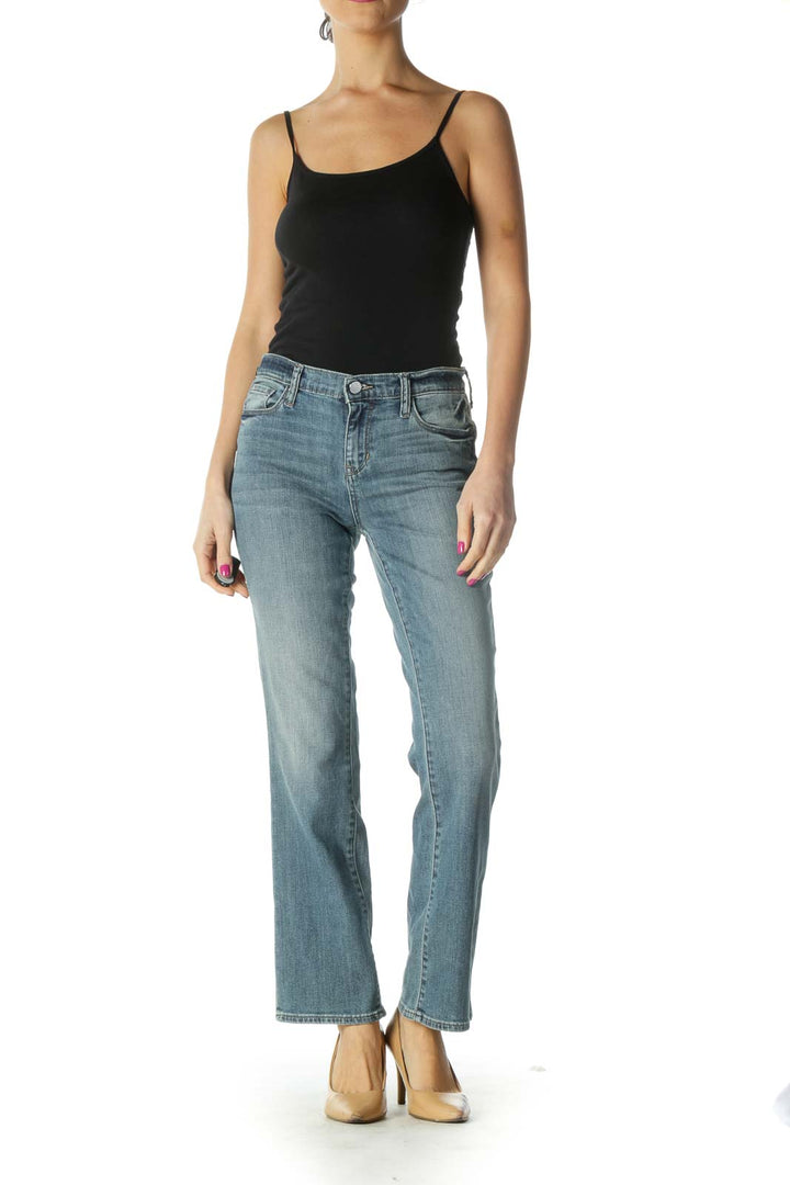 Blue Casual Straight Leg Jeans