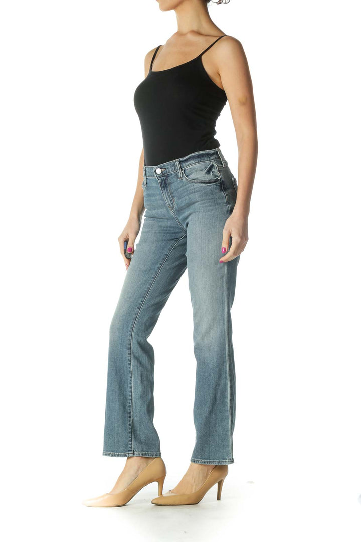 Blue Casual Straight Leg Jeans