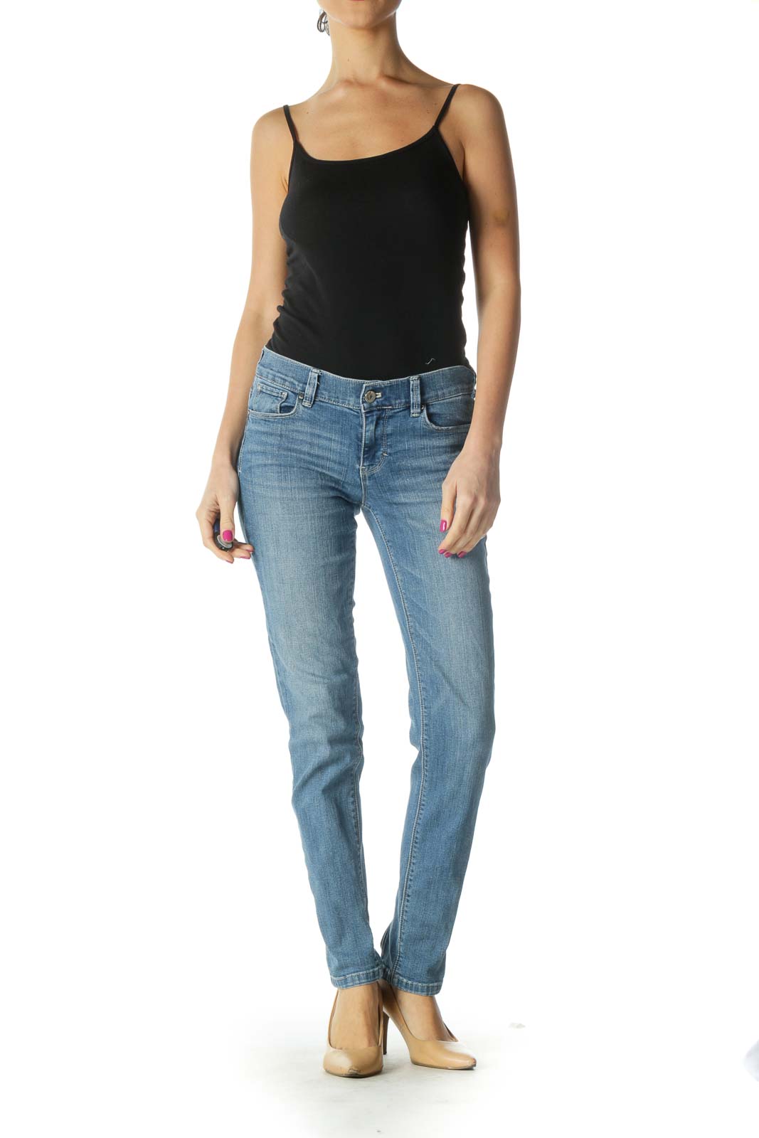 Blue Casual Straight Leg Jeans