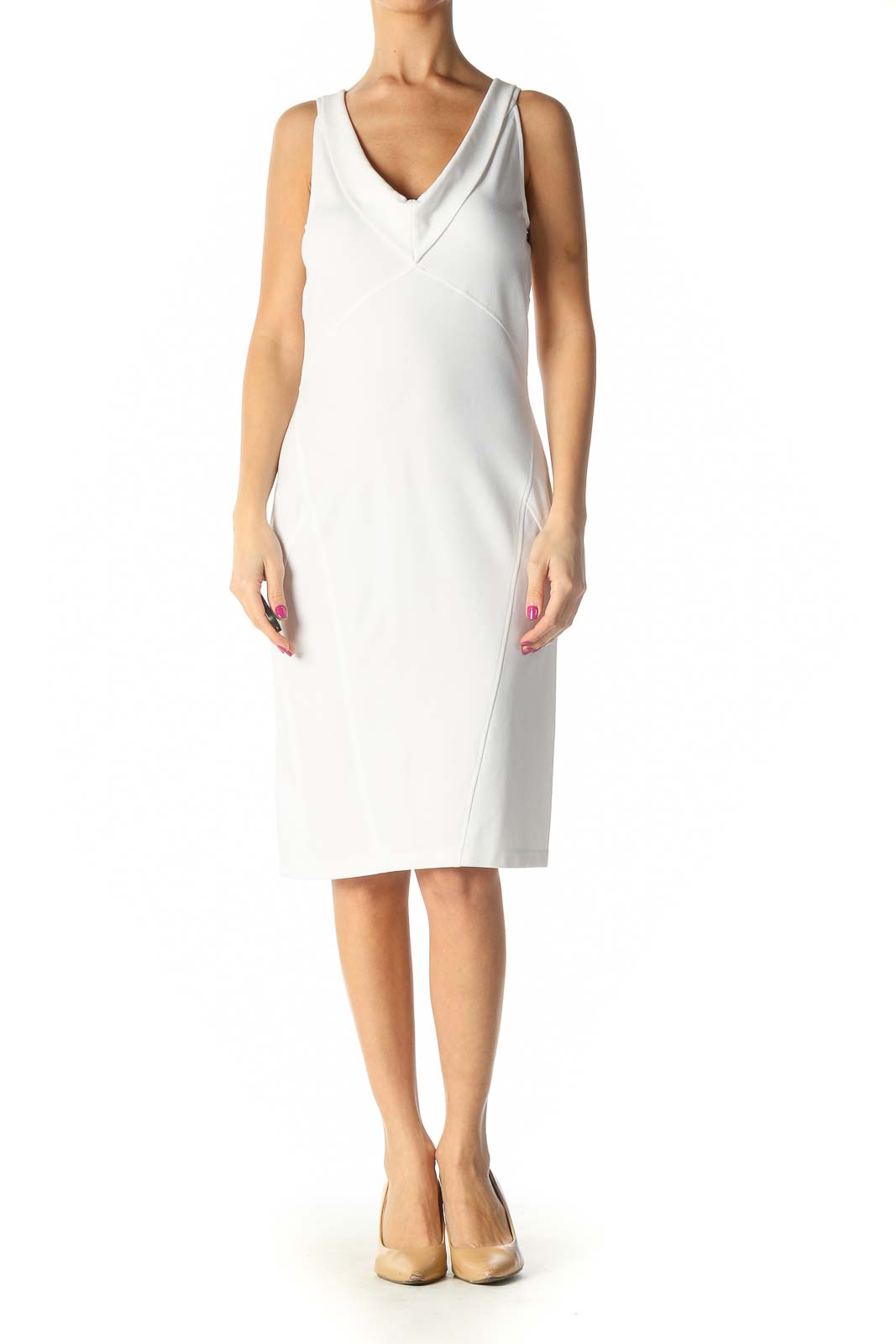 White Solid Casual Sheath Dress