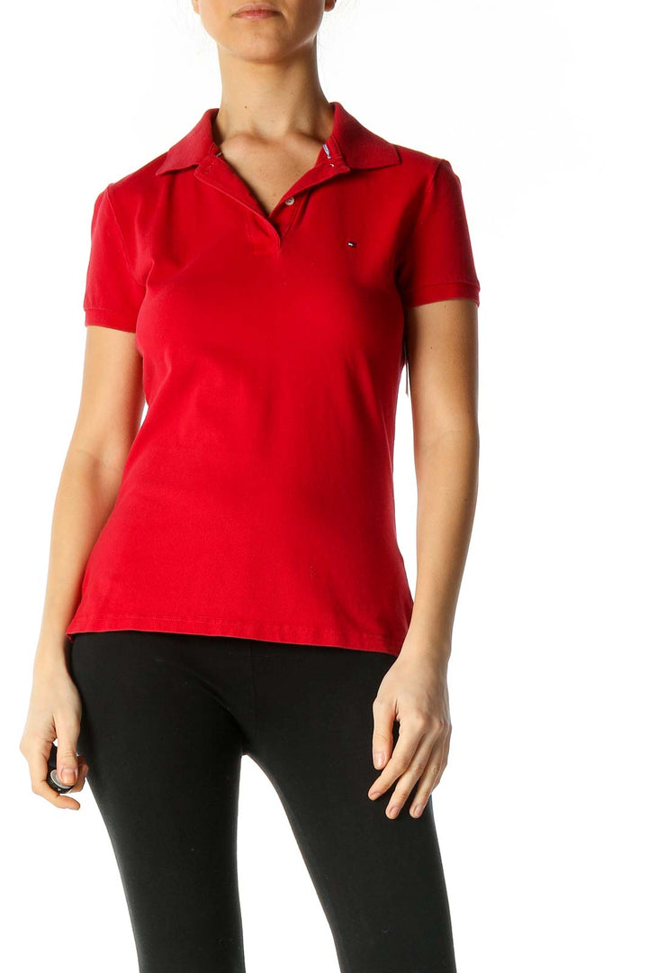 Red Solid Casual Polo Shirt