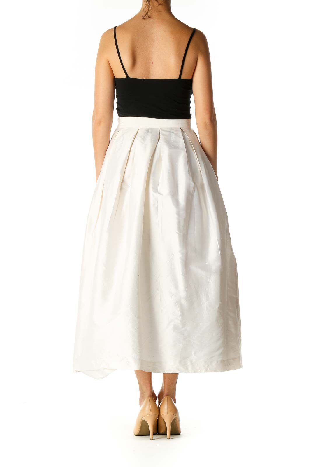 White Solid Casual Pleated Skirt