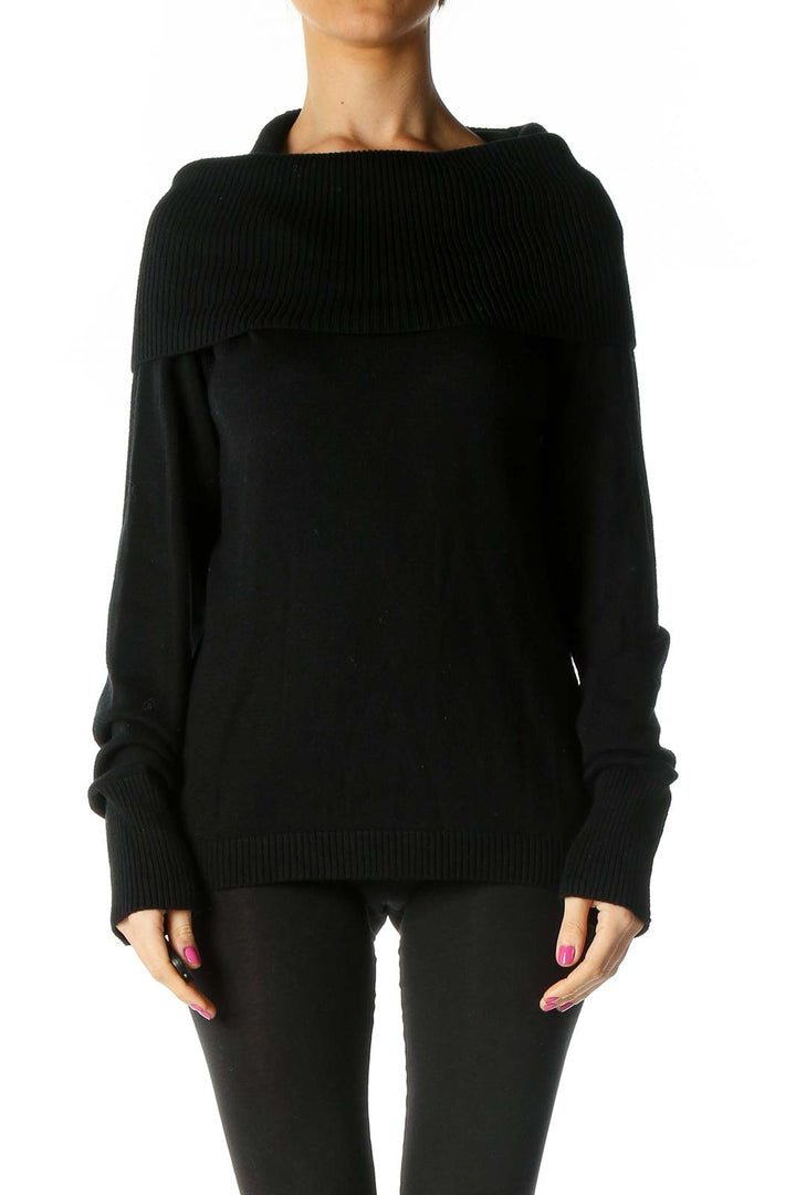 Black Solid Retro Sweater