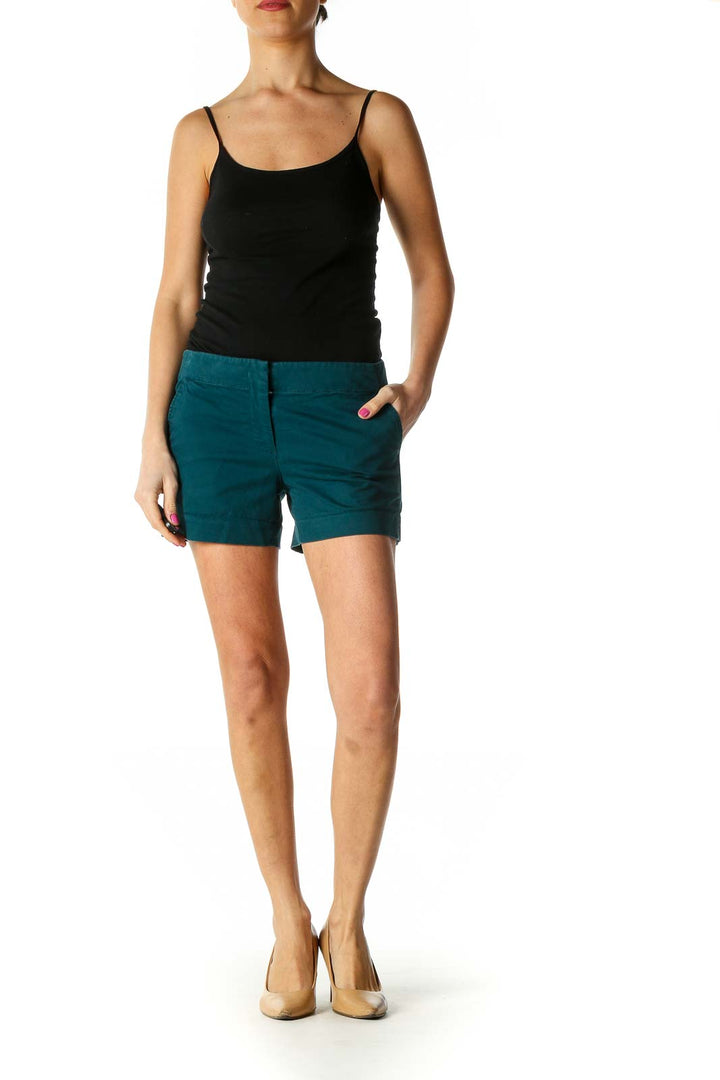 Blue Colorblock Casual Shorts