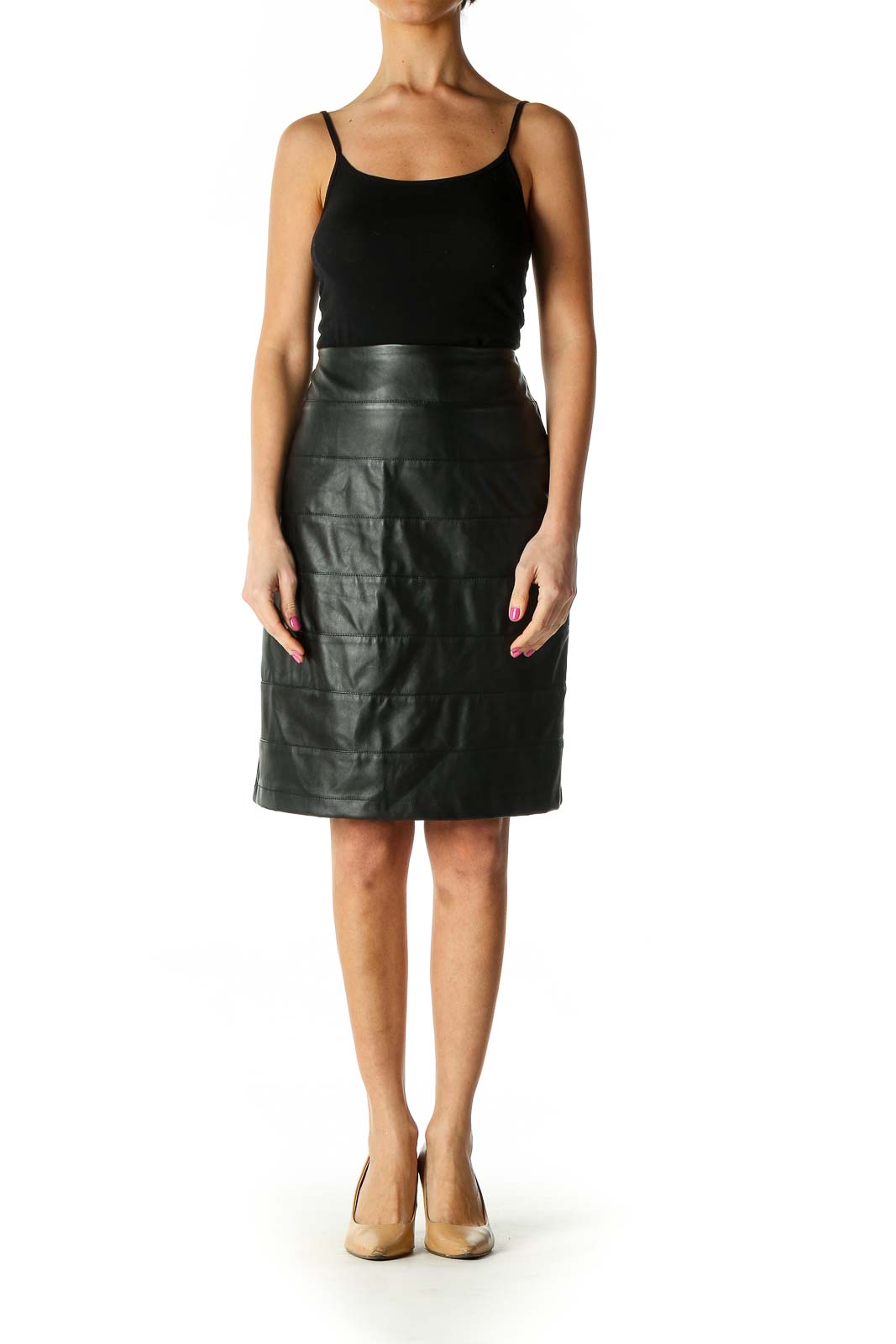 Black Pleather Retro Straight Skirt