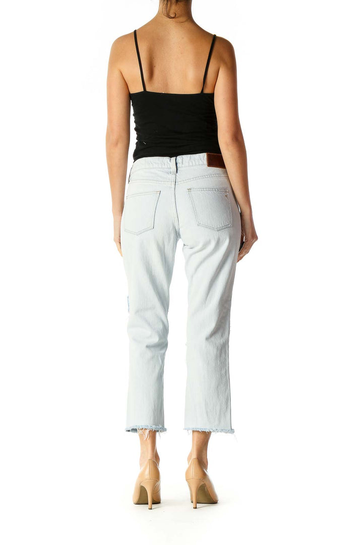 White Casual Straight Leg Jeans