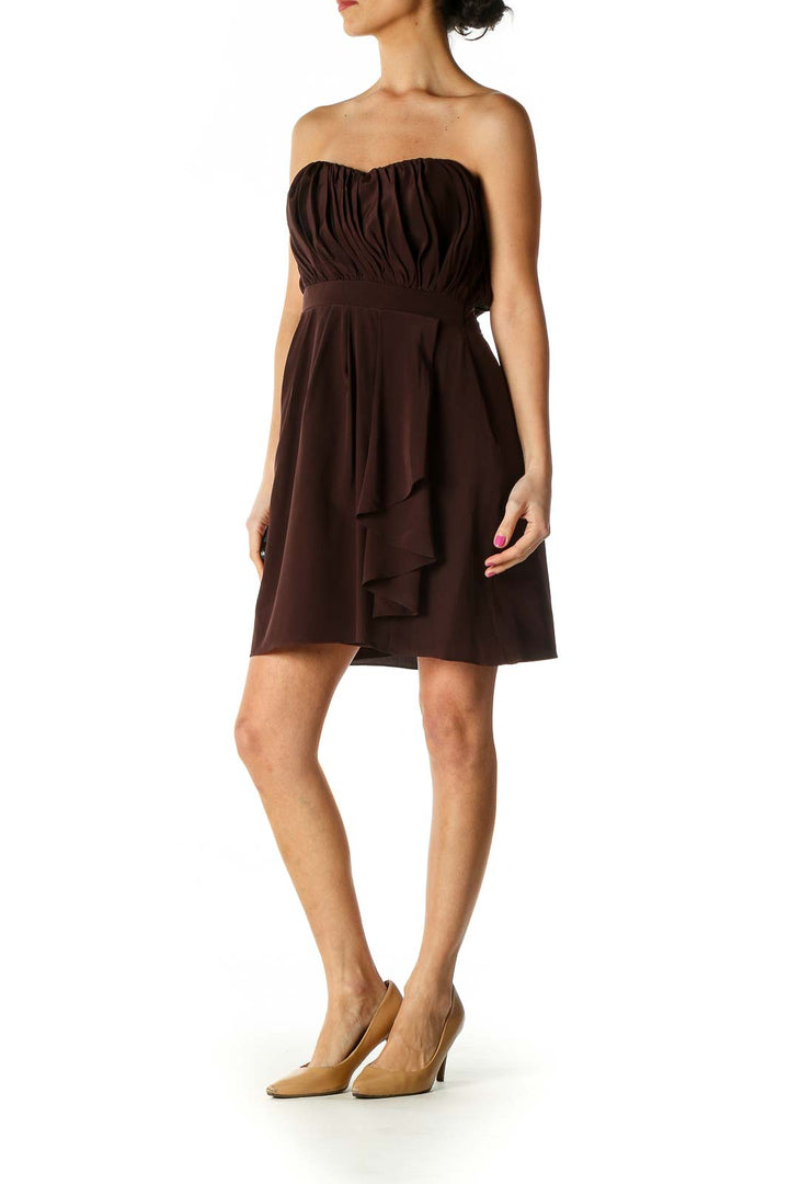 Brown Solid Chic A-Line Dress