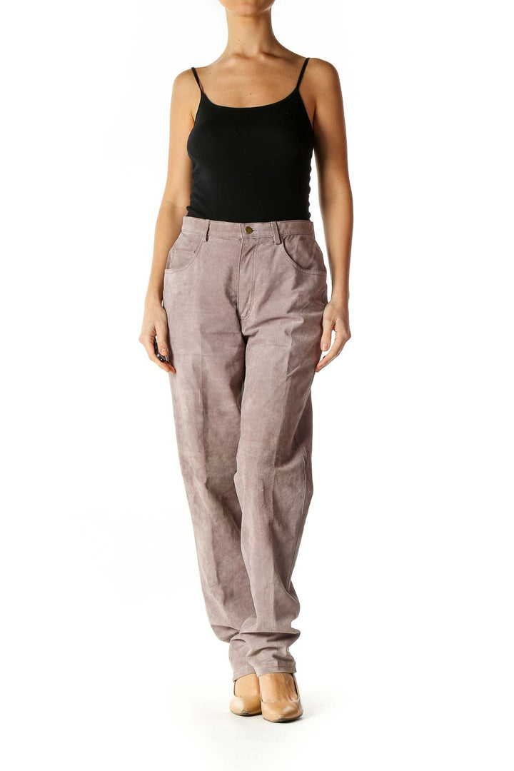 Beige Textured Casual Pants