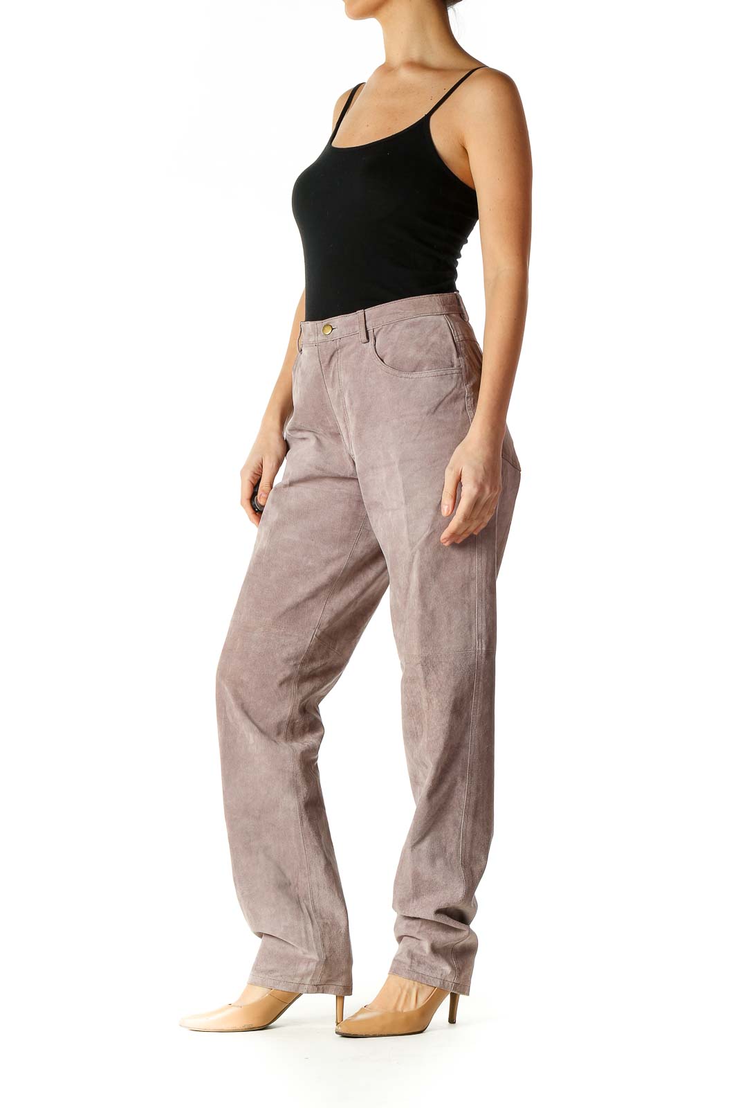 Beige Textured Casual Pants